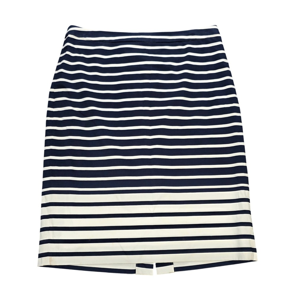 J. Crew The Pencil Skirt Women's Size 2 Navy Blue White Striped Cotton Blend
